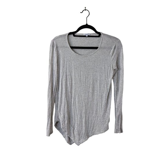 Splendid Tops - Splendid Small Grey and White Striped Long Sleeve Shirt  with Asymmetrical Trim